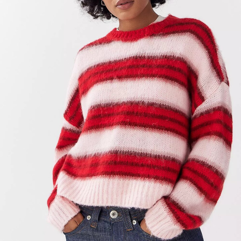 Cozy Striped Cowl Sweater - Pink & Red